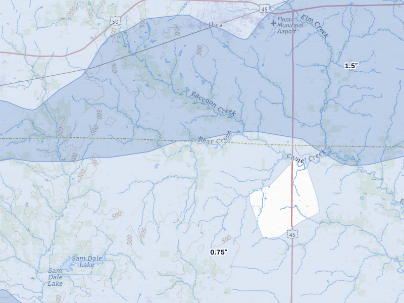 NEXRAD radar-signature map of the hail storm over Rinard, IL on Apr 27, 2026