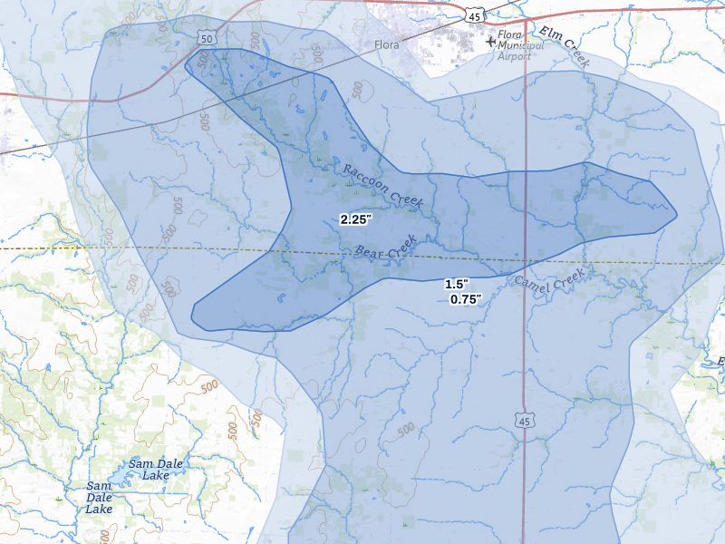 NEXRAD radar-signature map of the hail storm over Rinard, IL on Jul 3, 2026