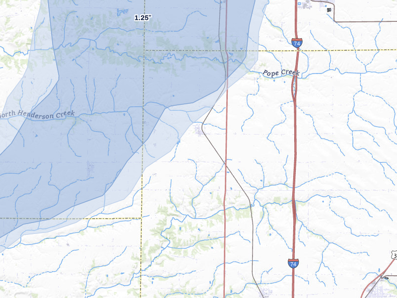 NEXRAD radar-signature map of the hail over Rio, IL