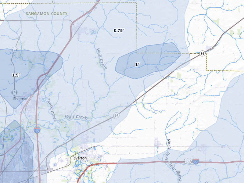 NEXRAD radar-signature map of the hail storm over Riverton, IL on Apr 27, 2026