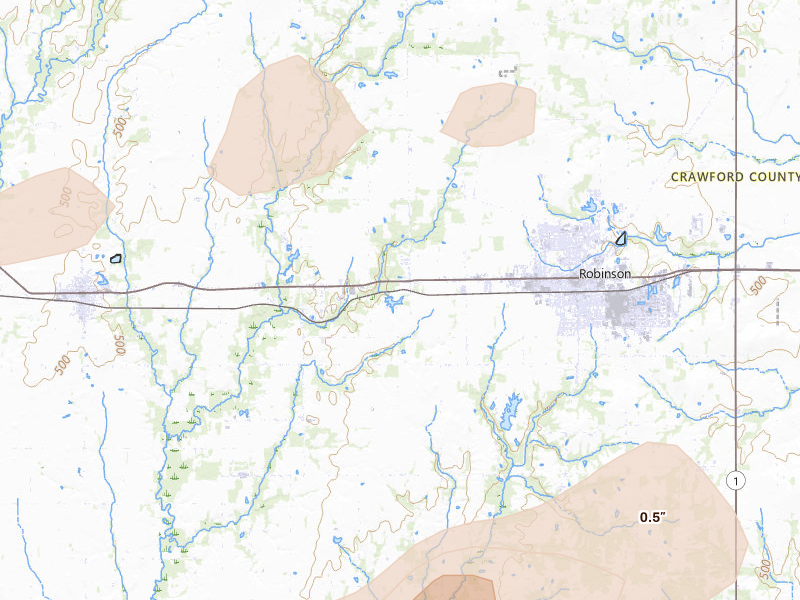 Radar-estimated hail-size map of the storm over Robinson, IL