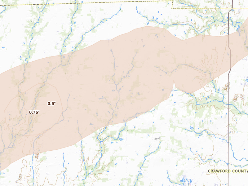 Radar-estimated hail-size map of the storm over Robinson, IL