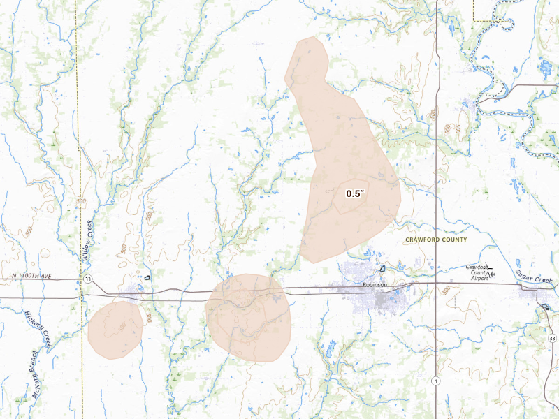 Radar-estimated hail-size map of the storm over Robinson, IL