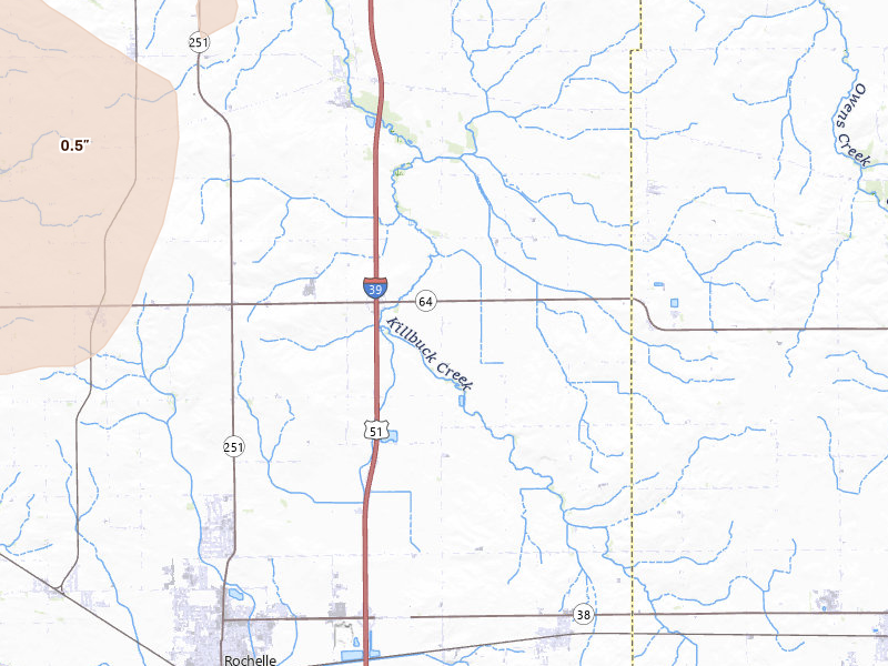 Radar-estimated hail-size map of the storm over Rochelle, IL on Apr 17, 2026