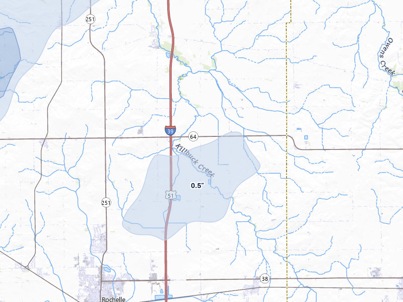 NEXRAD radar-signature map of the hail storm over Rochelle, IL on Apr 17, 2026