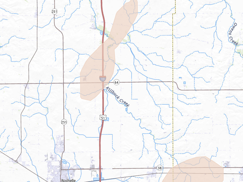 Radar-estimated hail-size map of the storm over Rochelle, IL on Jun 10, 2026
