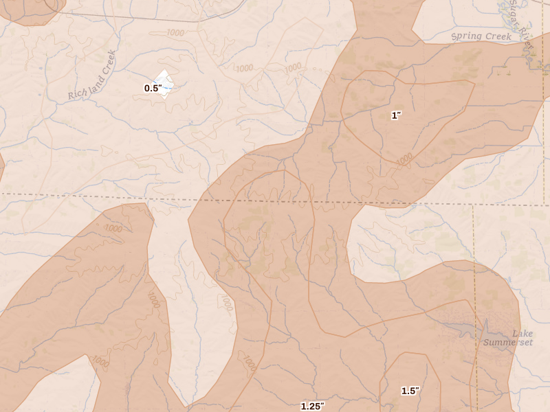 Radar-estimated hail-size map of the storm over Rock City, IL on Apr 17, 2026