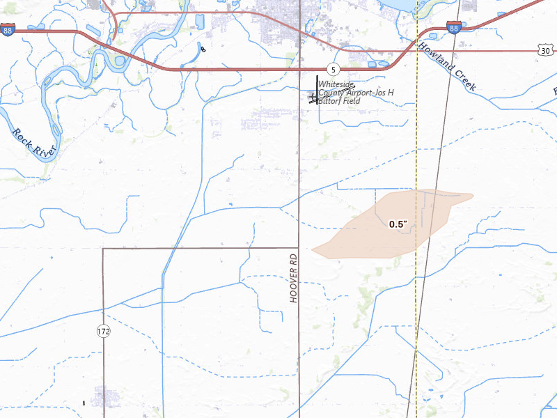 Radar-estimated hail-size map of the storm over Rock Falls, IL on Mar 31, 2026