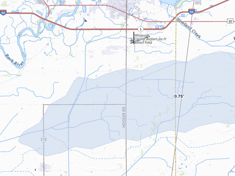 NEXRAD radar-signature map of the hail storm over Rock Falls, IL on Mar 31, 2026