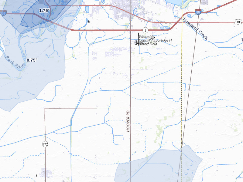 NEXRAD radar-signature map of the hail storm over Rock Falls, IL on Jul 3, 2026