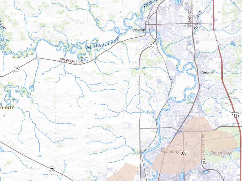 Radar-estimated hail-size map of the storm over Rockford, IL on Mar 30, 2026