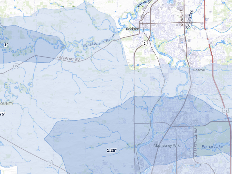 NEXRAD radar-signature map of the hail storm over Rockford, IL on Mar 30, 2026