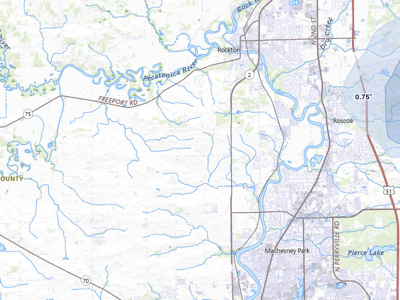 NEXRAD radar-signature map of the hail over Rockford, IL