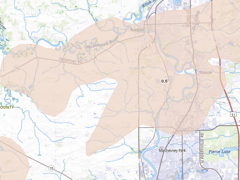 Radar-estimated hail-size map of the storm over Rockford, IL