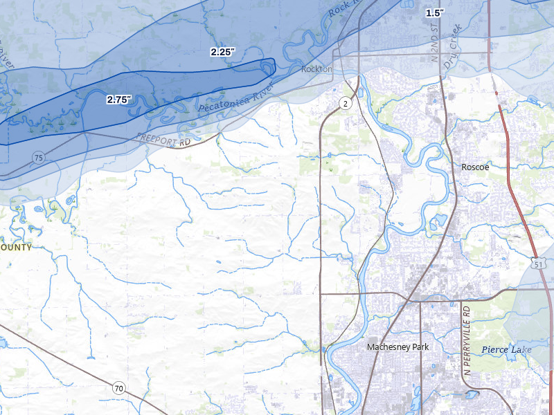 NEXRAD radar-signature map of the hail over Rockford, IL