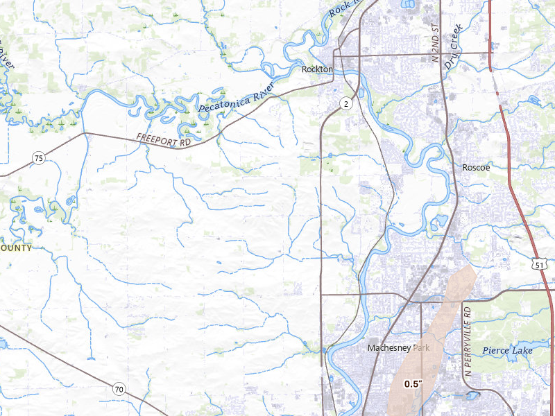 Radar-estimated hail-size map of the storm over Rockford, IL on May 17, 2026