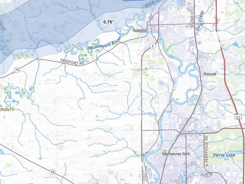 NEXRAD radar-signature map of the hail storm over Rockford, IL on Jul 3, 2026