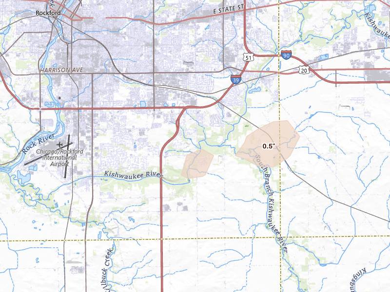 Radar-estimated hail-size map of the storm over Rockford, IL