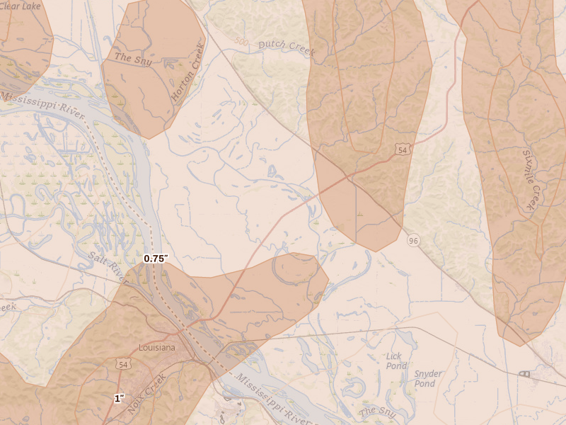 Radar-estimated hail-size map of the storm over Rockport, IL on Apr 27, 2026