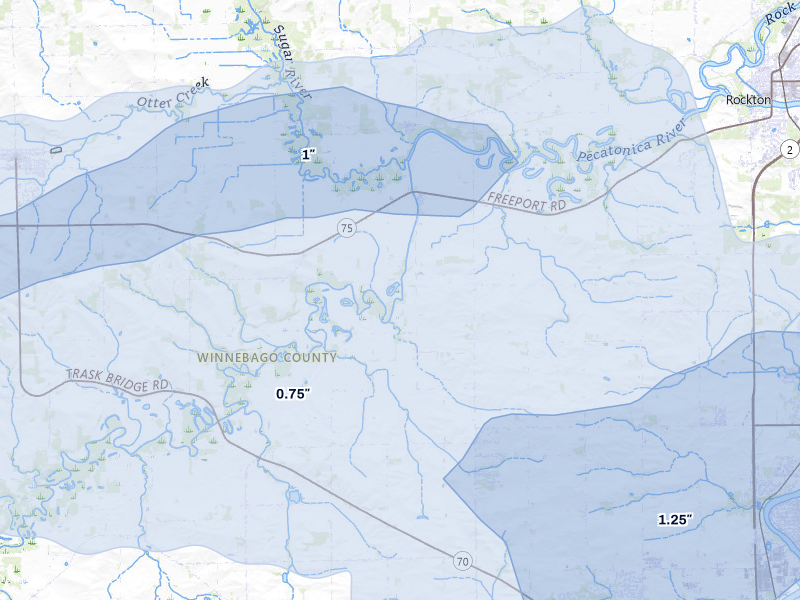 NEXRAD radar-signature map of the hail storm over Rockton, IL on Mar 30, 2026