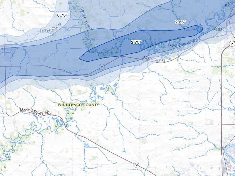 NEXRAD radar-signature map of the hail over Rockton, IL