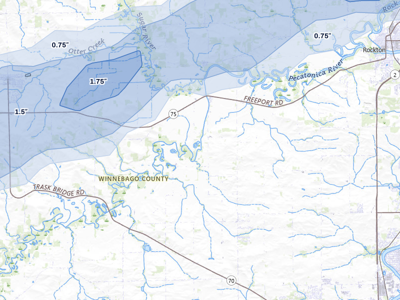 NEXRAD radar-signature map of the hail storm over Rockton, IL on Jul 3, 2026