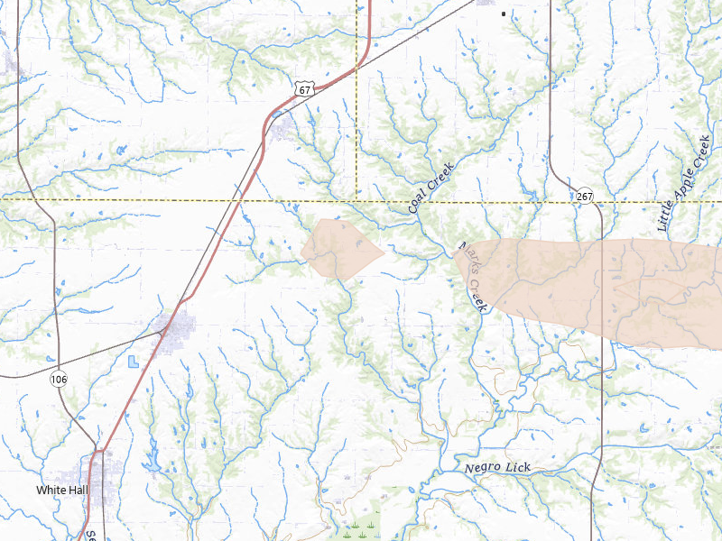Radar-estimated hail-size map of the storm over Roodhouse, IL on May 3, 2026