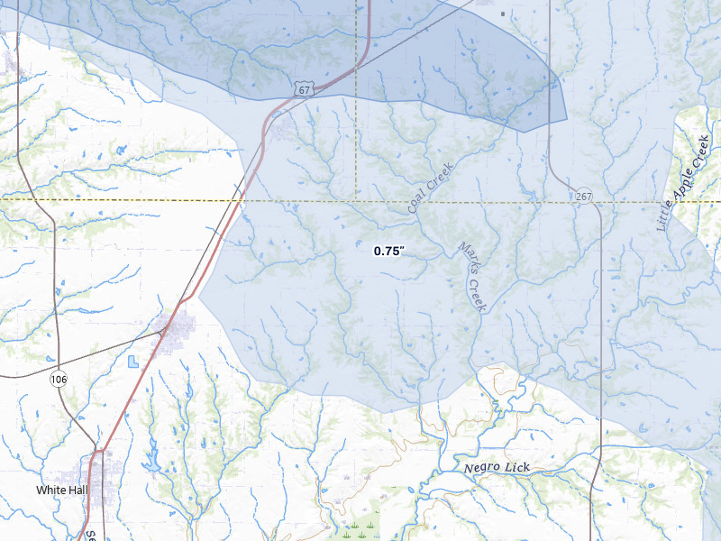 NEXRAD radar-signature map of the hail storm over Roodhouse, IL on May 4, 2026