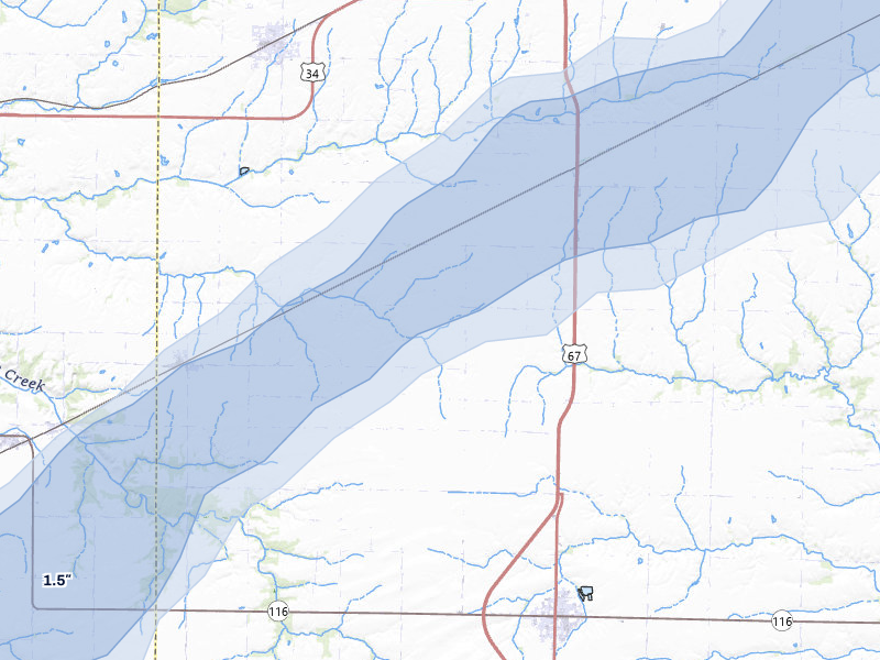 NEXRAD radar-signature map of the hail storm over Roseville, IL on Apr 2, 2026