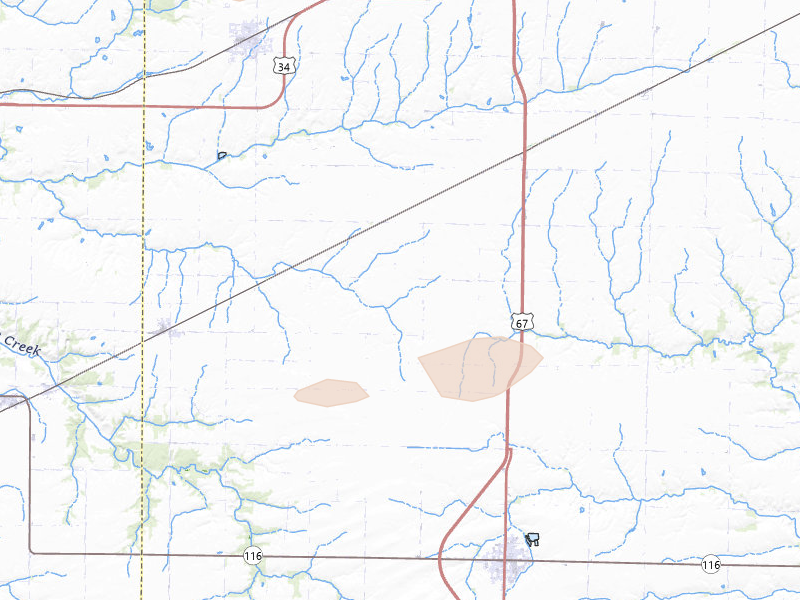 Radar-estimated hail-size map of the storm over Roseville, IL on May 4, 2026