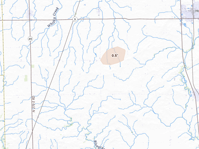 Radar-estimated hail-size map of the storm over Rossville, IL on Jun 9, 2026