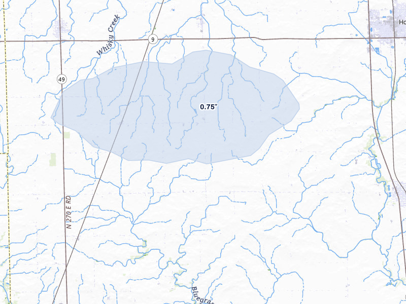 NEXRAD radar-signature map of the hail storm over Rossville, IL on Jun 9, 2026