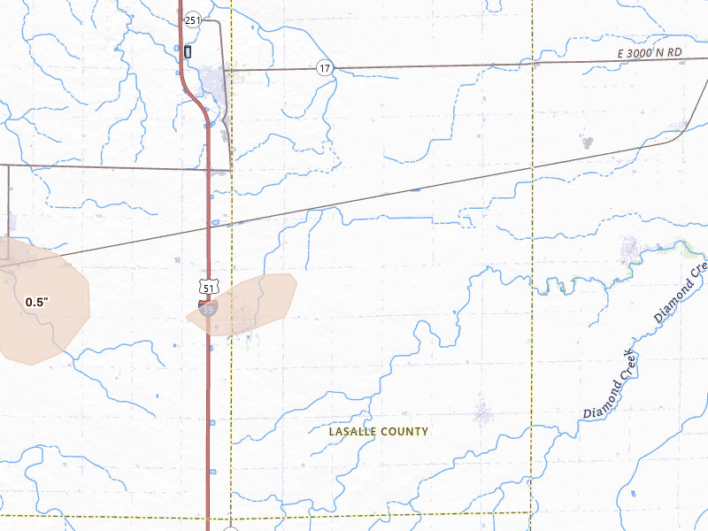 Radar-estimated hail-size map of the storm over Rutland, IL on May 4, 2026