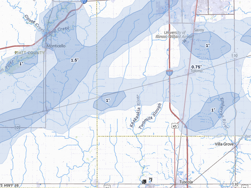 NEXRAD radar-signature map of the hail over Sadorus, IL