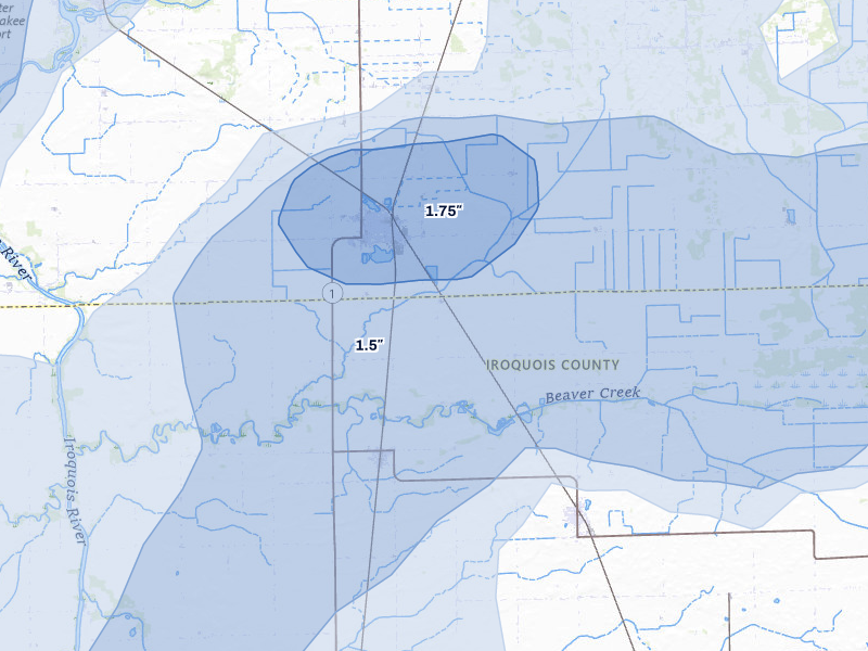 NEXRAD radar-signature map of the hail over Saint Anne, IL