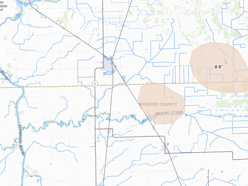 Radar-estimated hail-size map of the storm over Saint Anne, IL on Jun 11, 2026