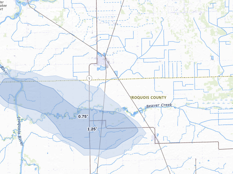 NEXRAD radar-signature map of the hail storm over Saint Anne, IL on Jul 27, 2026