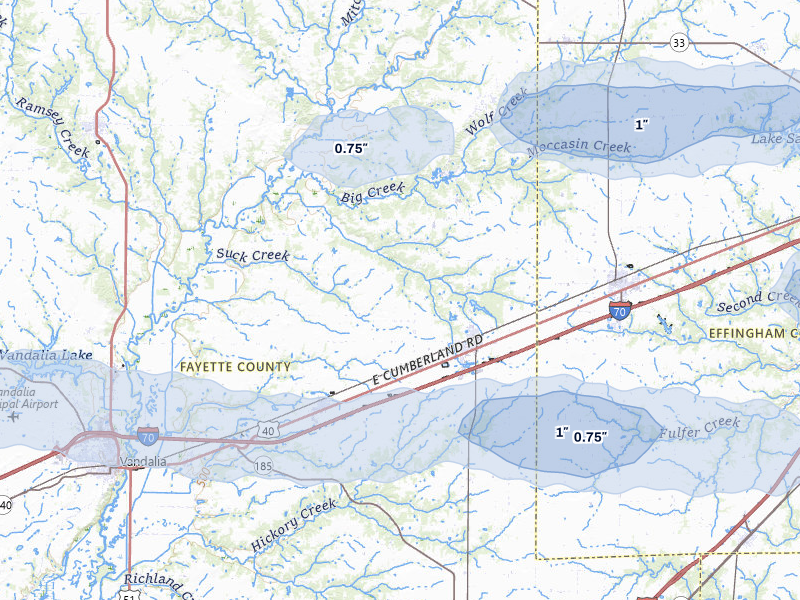 NEXRAD radar-signature map of the hail storm over Saint Elmo, IL on Mar 22, 2026
