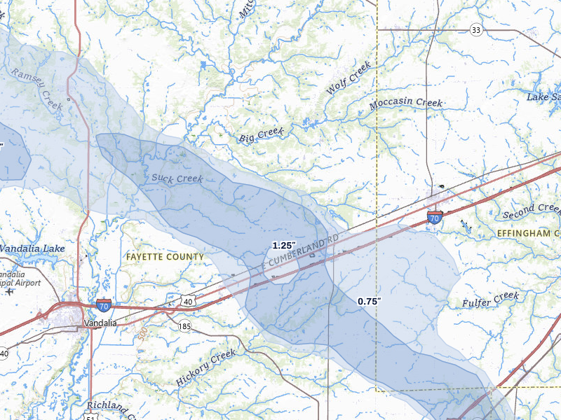 NEXRAD radar-signature map of the hail storm over Saint Elmo, IL on May 3, 2026