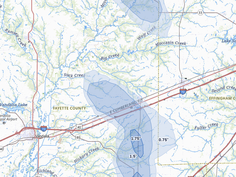 NEXRAD radar-signature map of the hail storm over Saint Elmo, IL on Jul 26, 2026
