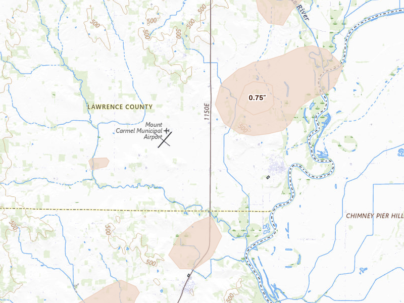 Radar-estimated hail-size map of the storm over Saint Francisville, IL on May 16, 2026