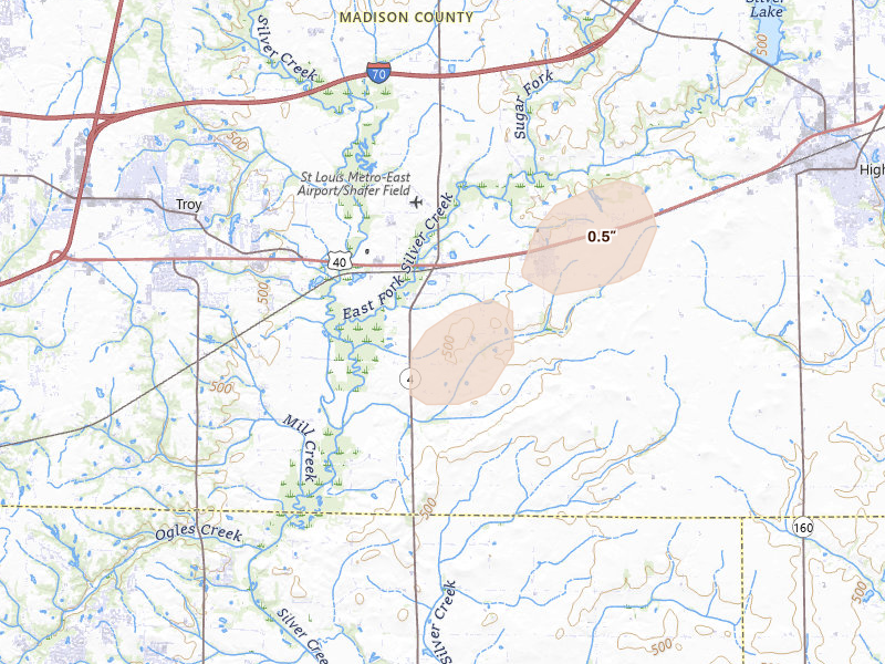 Radar-estimated hail-size map of the storm over Saint Jacob, IL on Apr 26, 2026