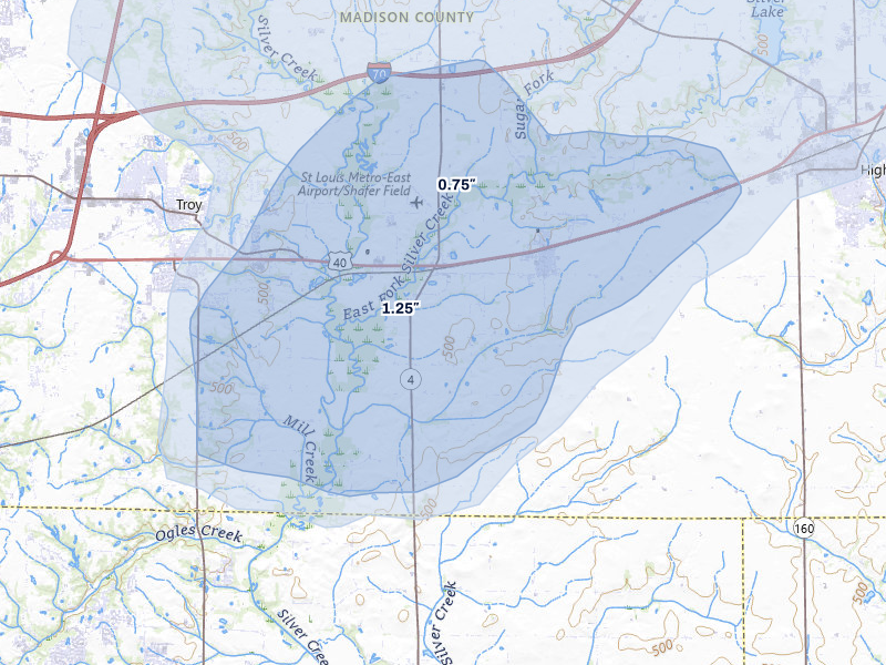 NEXRAD radar-signature map of the hail over Saint Jacob, IL