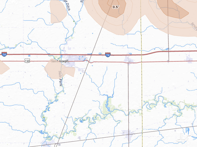 Radar-estimated hail-size map of the storm over Saint Joseph, IL on Mar 26, 2026