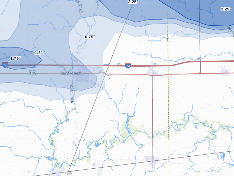 NEXRAD radar-signature map of the hail over Saint Joseph, IL