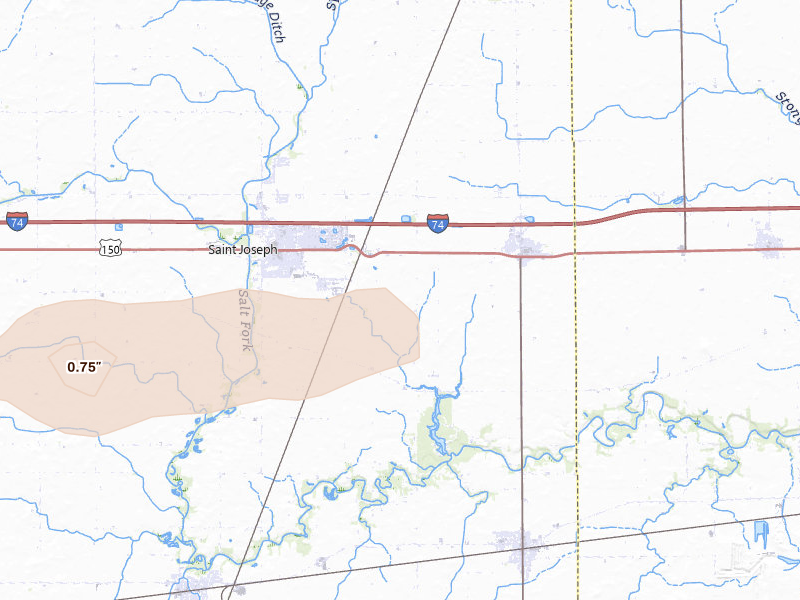 Radar-estimated hail-size map of the storm over Saint Joseph, IL