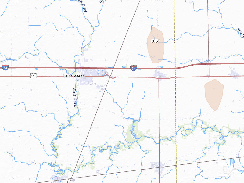 Radar-estimated hail-size map of the storm over Saint Joseph, IL