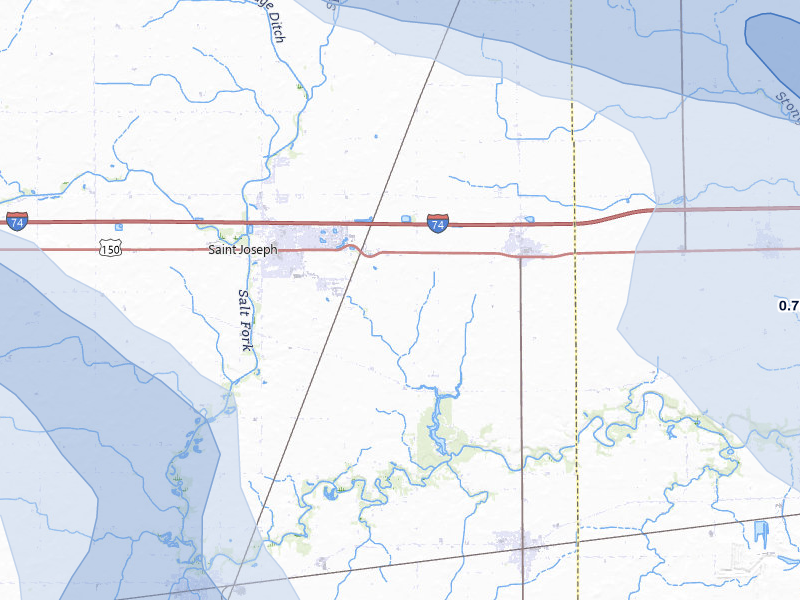 NEXRAD radar-signature map of the hail storm over Saint Joseph, IL on Aug 13, 2026