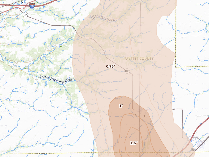 Radar-estimated hail-size map of the storm over Saint Peter, IL on Jul 26, 2026