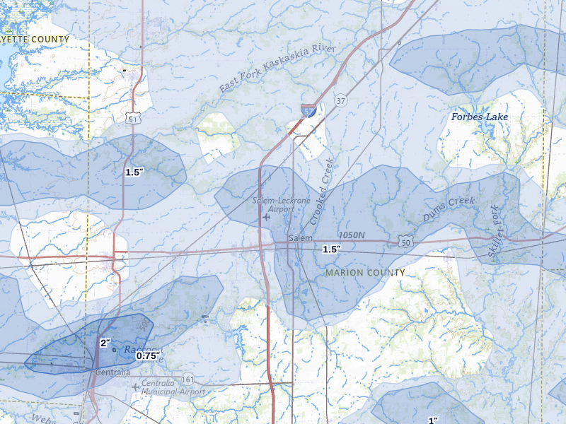 NEXRAD radar-signature map of the hail storm over Salem, IL on Apr 27, 2026